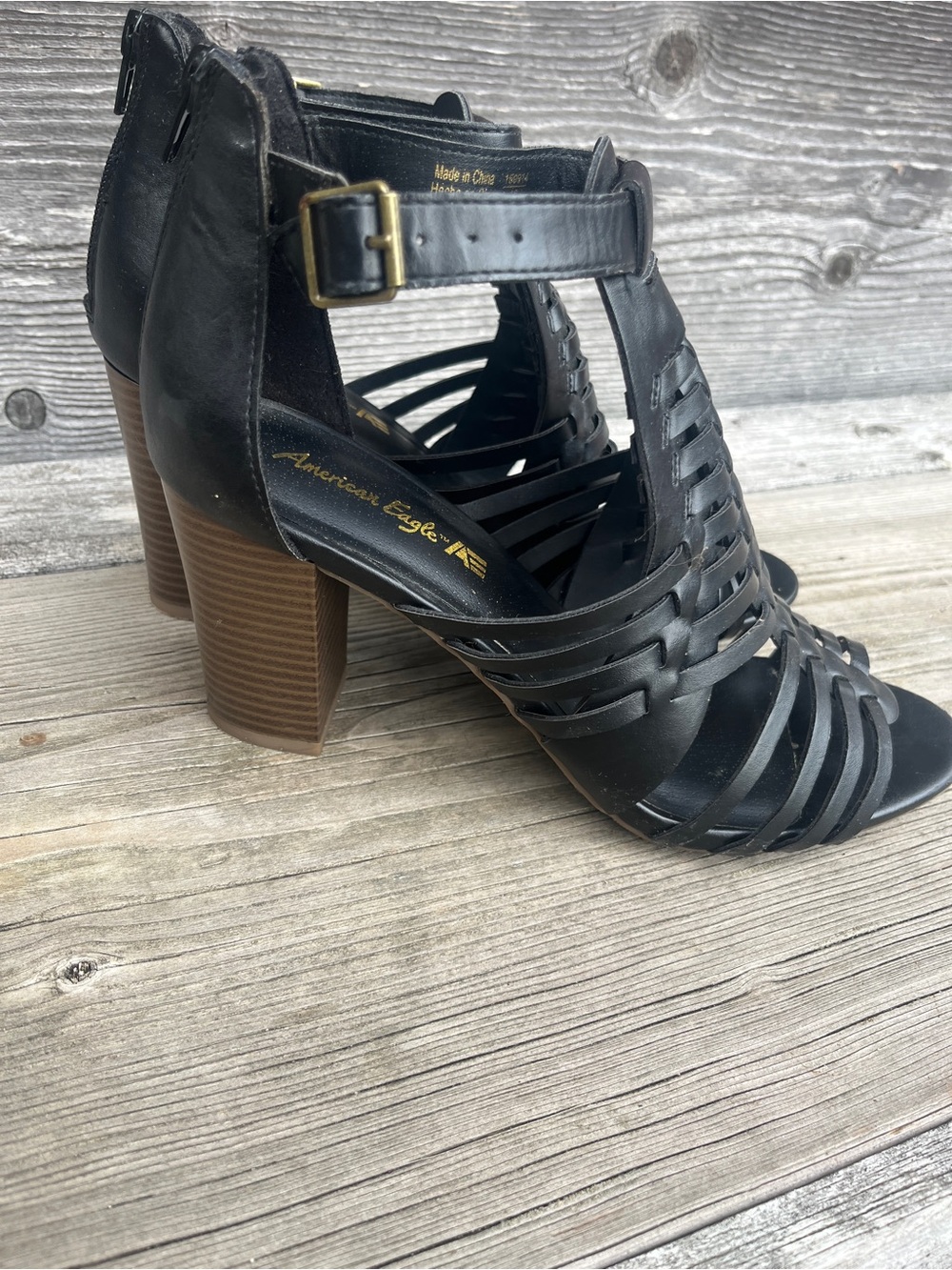 American Eagle Outfitters Black Strappy Block Heel Sandals